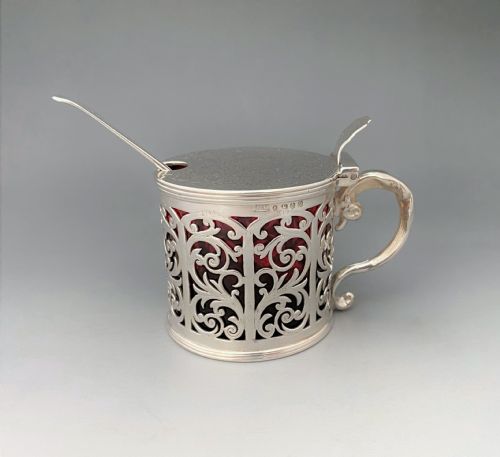 fig 1. A superb silver & cranberry mustard pot & spoon
