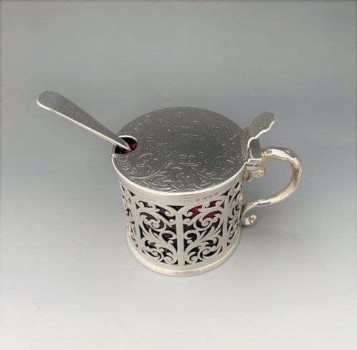 fig 2. A superb silver & cranberry mustard pot & spoon