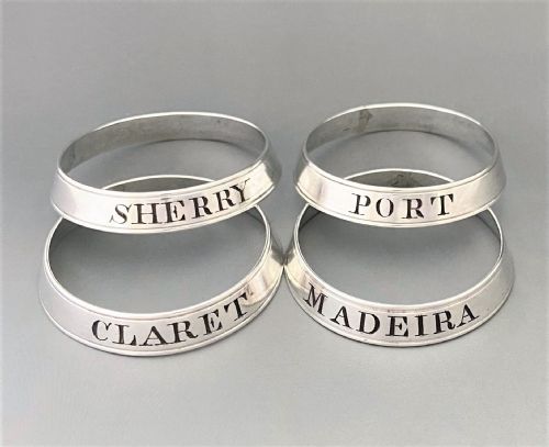 A Rare Set of Four Old Sheffield Silver Plate Decanter Labels