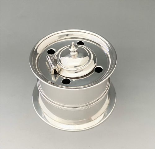 fig 1. A superb Edwardian Chester silver 'fishing reel' inkwell