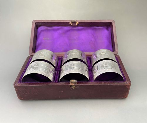 fig 1. A desirable set of six boxed Victorian silver plated napkin rings