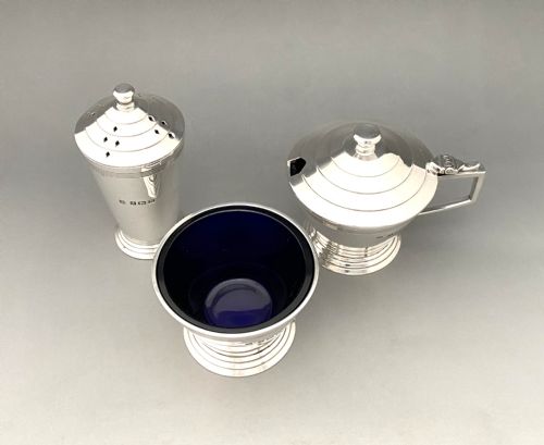 fig 1. A superb silver Art Deco three piece cruet