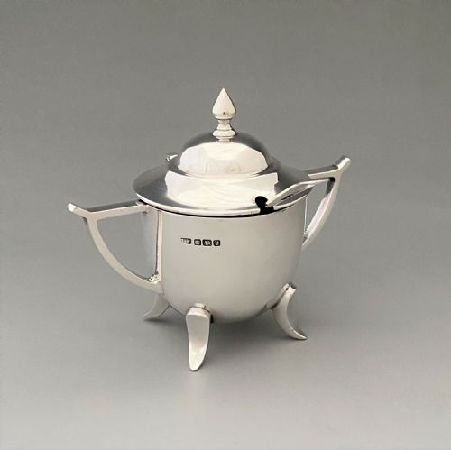 fig 1. A Stylish Modernist Silver Mustard Pot & Spoon