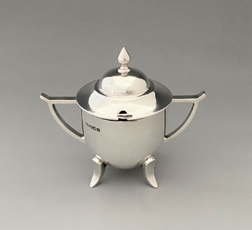 A Stylish Modernist Silver Mustard Pot & Spoon