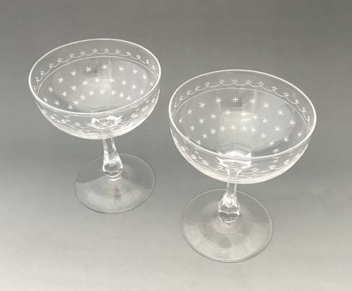 fig 1. A gorgeous pair of star etched & cut glass champagne glasses