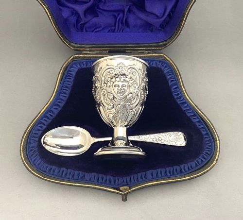 fig 1. A wonderful Victorian boxed silver egg cup & spoon