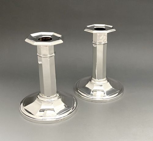 A Stylish Pair of George V Silver Candlesticks