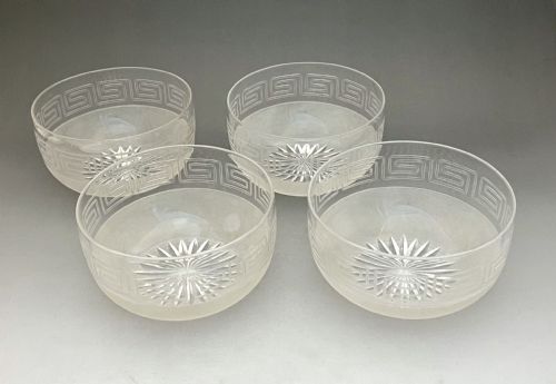 A MATCHING SET OF 4 VICTORIAN GREEK KEY ETCHED FINGER BOWLS