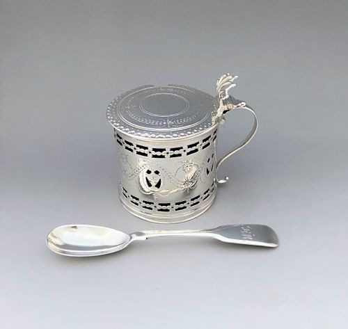 A Fabulous 18th Century Silver Mustard Pot & Spoon