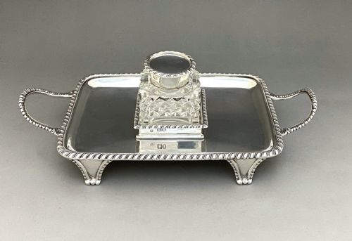 A Handsome Edwardian Silver Inkwell & Inkstand