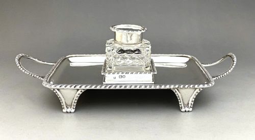 fig 1. A handsome Edwardian silver inkwell & inkstand