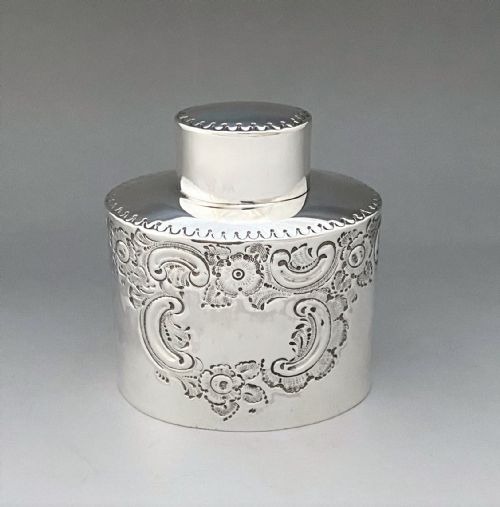 A Charming Victorian Silver Rococo Tea Caddy