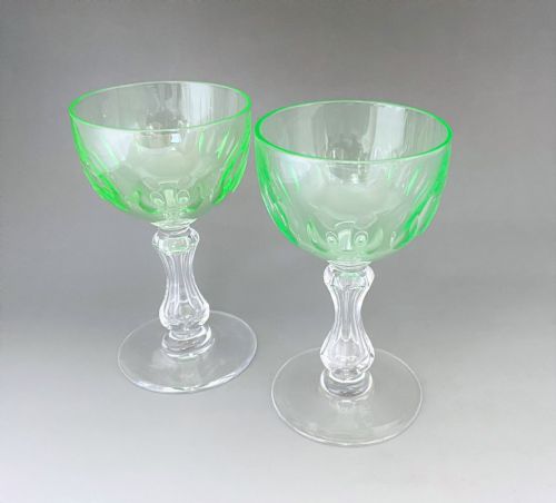 A Delightful Pair of Victorian Uranium Bowl Dessert Wine Glasses
