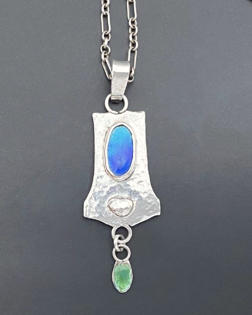 A Gorgeous Art Nouveau Silver & Enamel Pendant Necklace