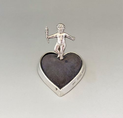 A Heart & Cherub Edwardian Silver Pin Cushion