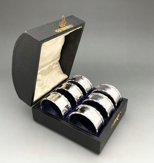 fig 1. A desirable set of six boxed silver napkin rings