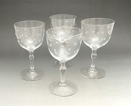 A Gorgeous Set of 4 Victorian Star Etched Dessert Wine Glasses