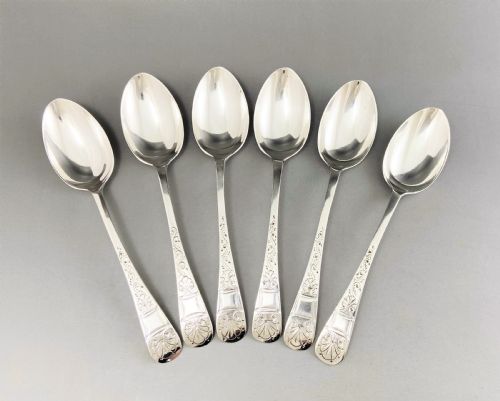 fig 1. A fine set of six engraved Victorian silver teaspoons