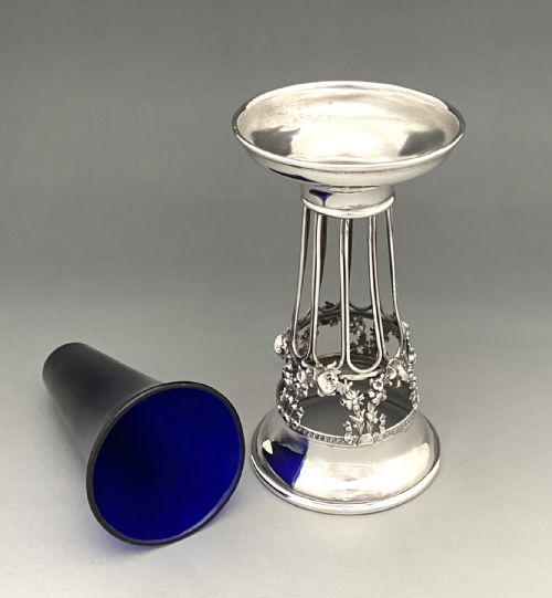 fig 1. A pretty Edwardian silver & Bristol blue glass vase