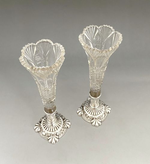 fig 1. A superb pair of Victorian silver mounted bud vases