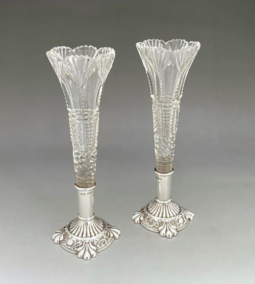 A Superb Pair of Victorian Silver Mounted Bud Vases