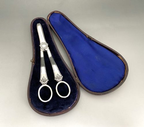 A Lovely Pair of Boxed Silver Grape Scissors/ Shears