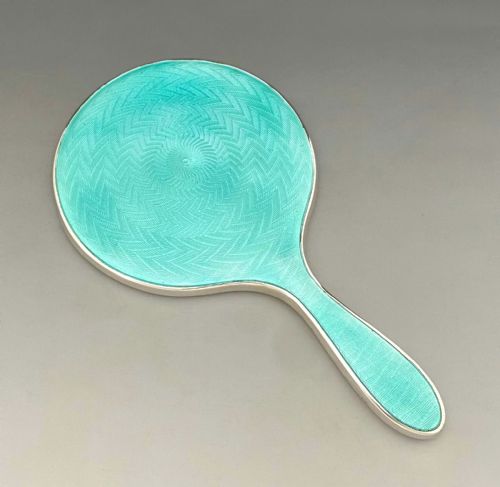 A Gorgeous Art Deco Silver & Guilloche Enamel Hand Mirror