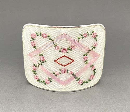 A Gorgeous Silver & Guilloche Enamel Buckle Brooch