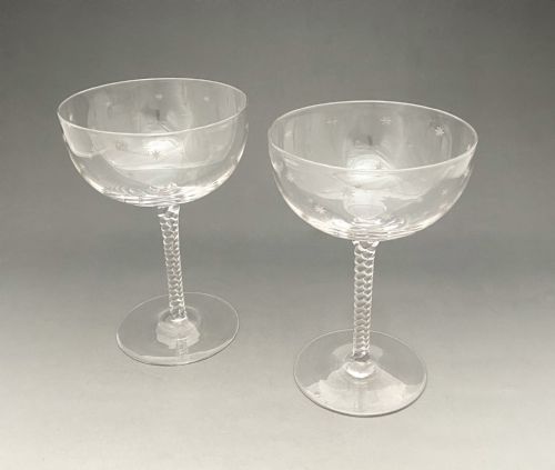 A Gorgeous Pair of Star Etched Champagne Glasses