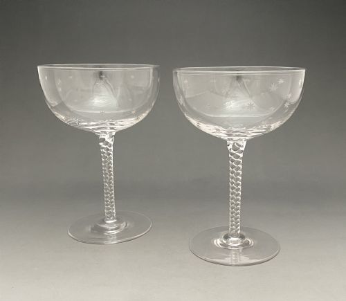 fig 1. A gorgeous pair of star etched champagne glasses