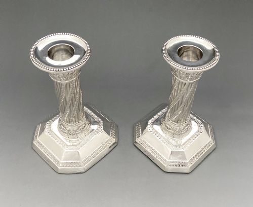 fig 1. An attractive pair of Victorian silver Corinthian column candlesticks