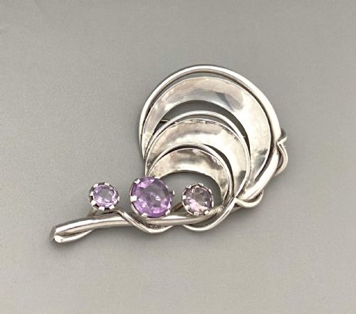 A Gorgeous Silver & Amethyst Brooch
