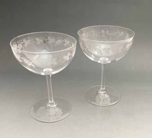 A Lovely Pair of Victorian Etched Champagne Bowls