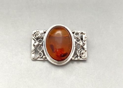 A Gorgeous Silver & Amber Brooch