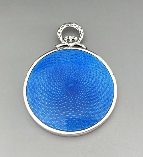 A Wonderful Silver & Guilloche Enamel Handbag Mirror