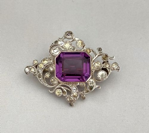 A Stunning Silver Brooch Set with Gold Mounted Amethyst