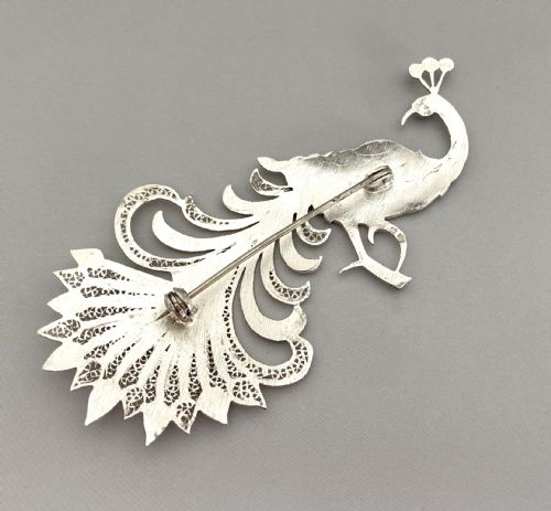 fig 1. A gorgeous silver filigree & enamel Peacock brooch