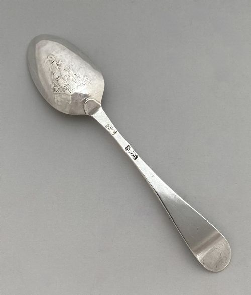 A Rare 18th Century Silver 'Galleon' Picture Back Teaspoon