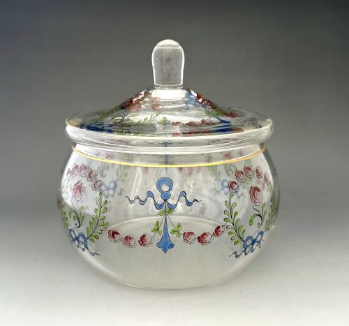 A FABULOUS EARLY 20TH CENTURY ENAMELLED BISCUIT JAR - ADDITIONAL PHOTO 2