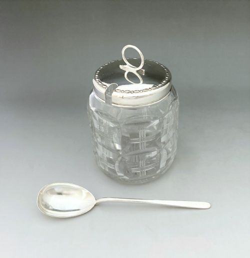 A GORGEOUS SILVER CUT GLASS PRESERVE JAR SPOON - ADDITIONAL PHOTO 2