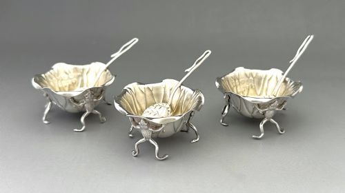 A Fabulous Set of 3 Victorian Silver Naturalistic Novelty Salts