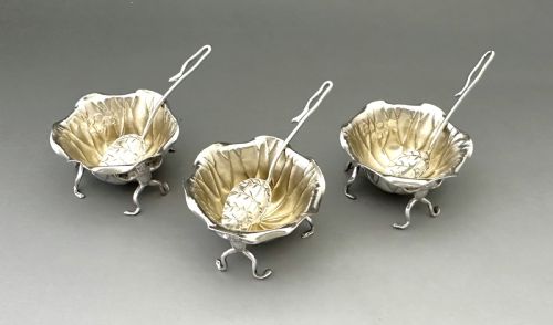fig 1. A fabulous set of 3 Victorian silver naturalistic novelty salts