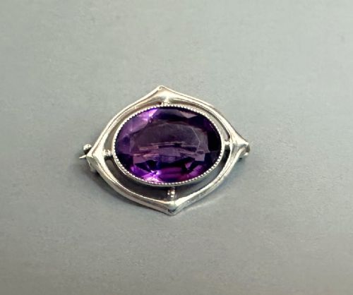 A Stylish Charles Horner Silver & Amethyst Brooch