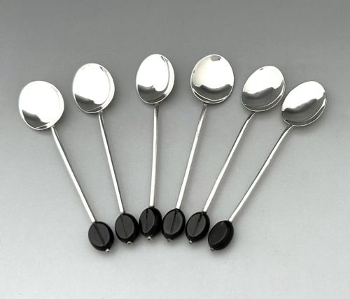 A STYLISH SET OF 6 SILVER MOUNTED COFFEE CANS SAUCERS SPOONS - ADDITIONAL PHOTO 10