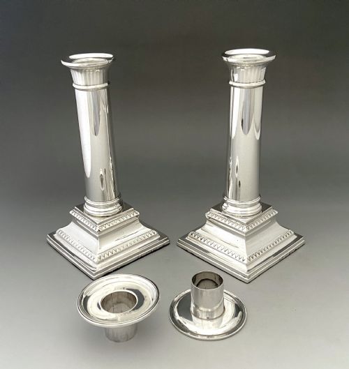 fig 1. An extremely rare pair of 18th Century Sheffield silver candlesticks