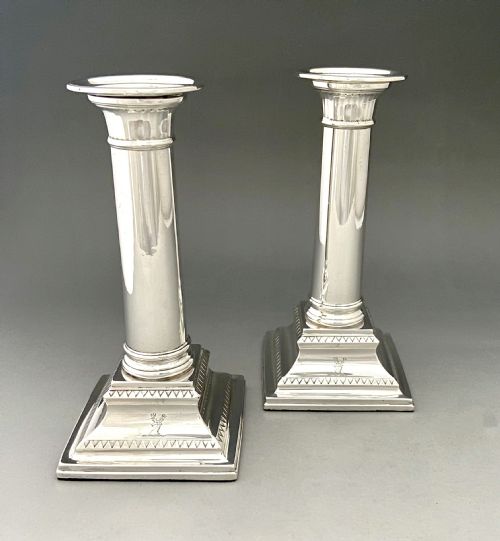 fig 2. An extremely rare pair of 18th Century Sheffield silver candlesticks
