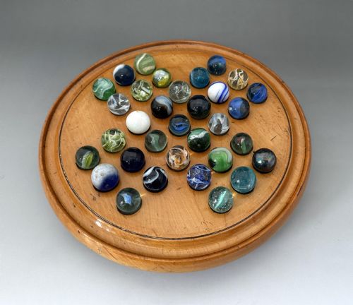 An Attractive Victorian Solitaire Board & Glass Marbles