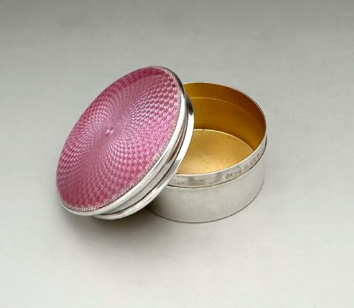 A Lovely Silver & Guilloche Enamel Pill Box