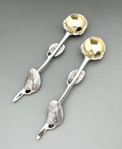 fig 1. A fabulous pair of Victorian Naturalistic cast silver salt spoons