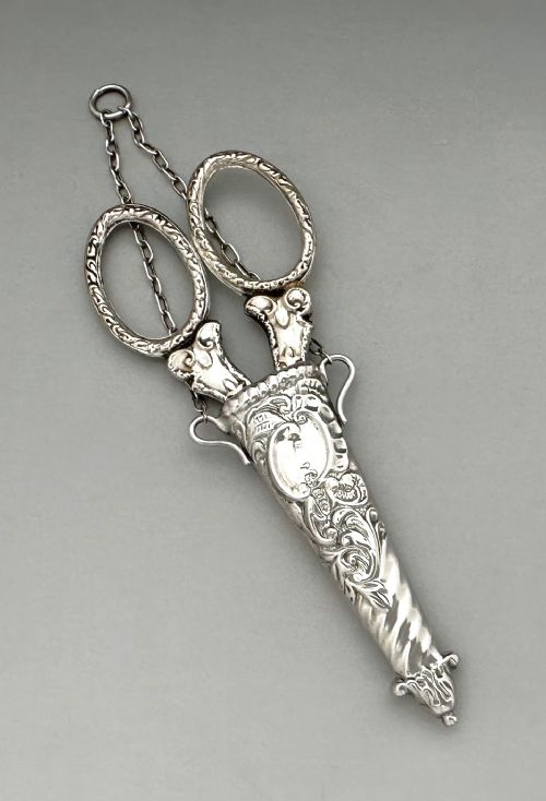 A Collectable Pair of Victorian Silver Chatelaine Scissors & Case